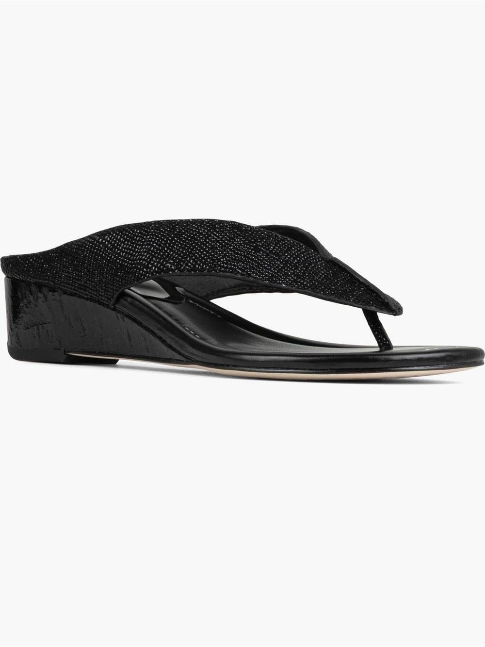 NEW-Donald Pliner Vylette Women's Leather Black Wedge Slip-On Thong Sandals 8M